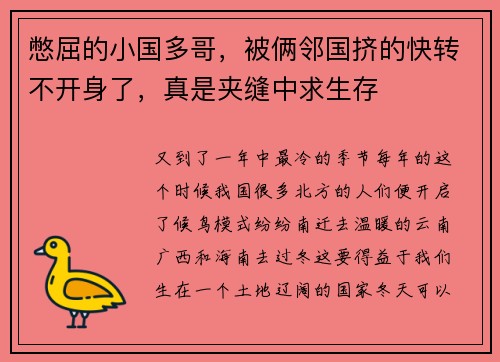 憋屈的小国多哥，被俩邻国挤的快转不开身了，真是夹缝中求生存