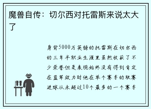 魔兽自传：切尔西对托雷斯来说太大了